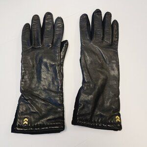 Isotoner Black Leather Gloves Lines O/S